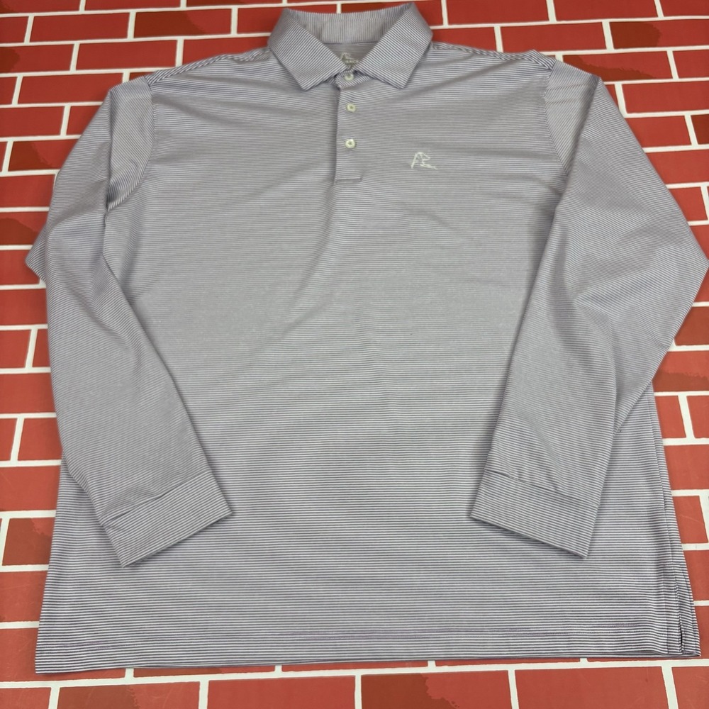Rhoback Polo Shirt Mens XL Purple Striped Golf Performance Stretch Long Sleeve
